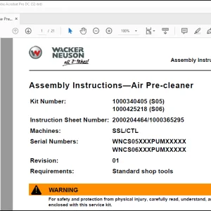 Wacker Neuson SSLCTL Assembly Instructions—Air Pre-cleaner Manual - PDF DOWNLOAD