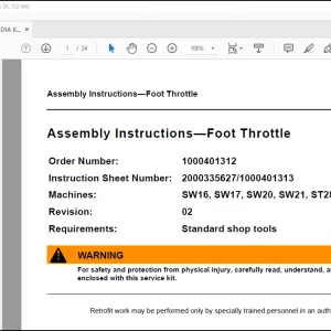Wacker Neuson SW16, SW17, SW20, SW21, ST28, ST31 Assembly Instructions—Foot Throttle Manual  -PDF DOWNLOAD