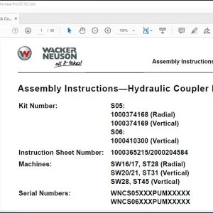 Wacker Neuson SW1617, ST28 (Radial) SW2021, ST31 (Vertical) SW28, ST45 (Vertical) Hydraulic Coupler Kit Manual - PDF DOWNLOAD