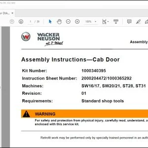 Wacker Neuson SW1617, SW2021, ST28, ST31 Assembly Instructions—Cab Door Dia Kit Manual -  PDF DOWNLOAD