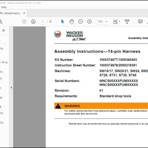 Wacker Neuson SW1617, SW2021, SW24, SW28, ST28, ST31, ST35, ST45 Assembly Instructions—14-pin Harness Manual  - PDF DOWNLOAD