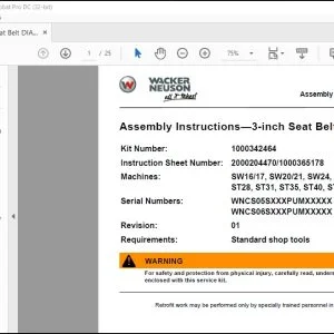 Wacker Neuson SW1617, SW2021, SW24, SW28, SW32 ST28, ST31, ST35, ST40, ST45, ST50 3-inch Seat Belt Kit Manual - PDF DOWNLOAD