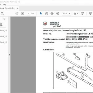 Wacker Neuson SW24, SW28, ST35, ST45 Assembly Instructions—Single-Point Lift Dia Kit Manual - PDF DOWNLOAD