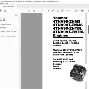 Yanmar 4TNV98-ZNMS, 4TNV98-ZNTBL, 4TNV98T-ZNTBL Engines Parts Manual - PDF DOWNLOAD