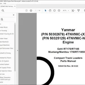 Yanmar 4TNV98C-(X)NMSL 4TNV98C-NMSLV Engine Parts Manual 50940194 - PDF DOWNLOAD