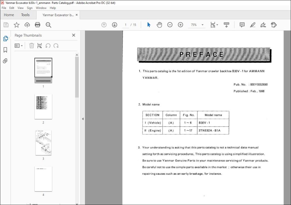 Yanmar Crawler Backhoe B30V-1 Parts Catalog Manual - PDF DOWNLOAD ...