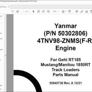 Yanmar (iT4) 4TNV98-ZNMS(F-R) Engine Parts Manual 50940736A - PDF DOWNLOAD