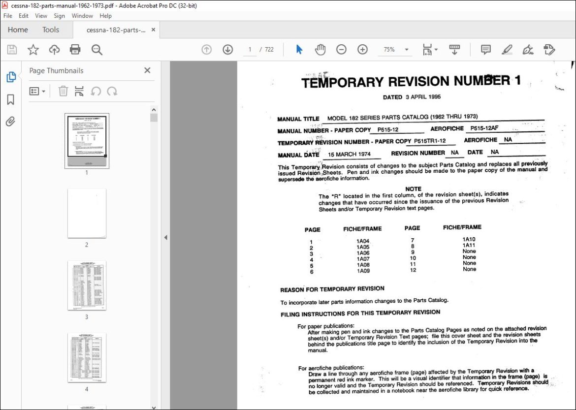 1962-1973 Cessna 182 Series Parts Catalog Manual - PDF DOWNLOAD ...