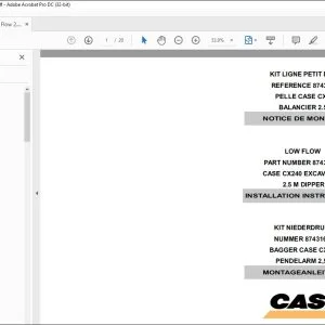 CASE LOW FLOW CX240 EXCAVATOR 2.5 M DIPPER INSTALLATION INSTRUCTIONS MANUAL - PDF DOWNLOAD