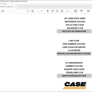 CASE LOW FLOW CX240 EXCAVATOR 3.5 M DIPPER INSTALLATION INSTRUCTIONS MANUAL 87432113 - PDF DOWNLOAD
