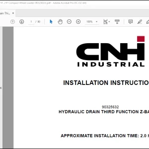 CNH Wheel Loader 121F, 21F Hydraulic Drain Third Function Z-Bar Kit Installation Instructions Manual(90325633) - PDF DOWNLOAD