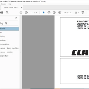 CLAAS LEXION 470 MONTANA 430 MONTANA LEXION 460 – 410 480  470 SUPPLEMENT TO OPERATOR’S MANUAL - PDF DOWNLOAD