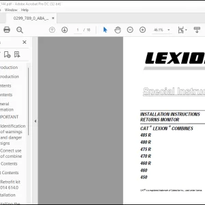 CLAAS LEXION® CAT ® LEXION ® COMBINES  485 R 480 R 475 R 470 R 460 R 460 450 INSTALLATION INSTRUCTIONS RETURNS MONITOR Special Instriction Manual - PDF DOWNLOAD
