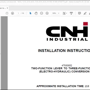CNH 1021G 1121G 521G 621G 721G 821G 921G W110 D W130 D W170 D TWO-FUNCTION LEVER TO THREE-FUNCTION LEVEL (ELECTRO-HYDRAULIC) CONVERSION KIT INSTALLATION INSTRUCTIONS MANUAL 47930777