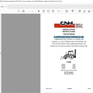 CNH 2-LEVER BACKHOE CONTROLS JSB 580SR,580S+,590SR,695SR,580T,580ST,590ST,695ST, INSTALLATION INSTRUCTIONS Manual 84514295 - PDF DOWNLOAD (EN-IT-ES-DE-FR)