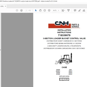 CNH 3-SECTION LOADER BUCKET CONTROL VALVE 580SR,580S+,590SR,695SR,580T,580ST,590ST,695ST, INSTALLATION INSTRUCTIONS Manual 87677805