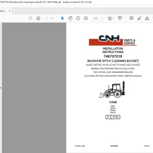 CNH BACKHOE DITCH CLEANING BUCKET 580T,580ST,590ST,695ST, Backhoe Loaders, Kit 746707019 INSTALLATION INSTRUCTIONS Manual 84519198 - PDF DOWNLOAD (EN-IT-ES-DE-FR)