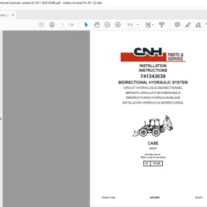 CNH BIDIRECTIONAL HYDRAULIC SYSTEM C695ST, Backhoe Loaders,Kit 741343039 INSTALLATION INSTRUCTIONS Manual 84514299 - PDF DOWNLOAD (EN-IT-ES-DE-FR)
