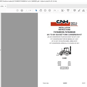 CNH BUCKET FORK CONVERSION 4X1 TO 6X1 KIT 580SR,580SR+,590SR,695SR,580T,580ST,590ST,695ST INSTALLATION INSTRUCTIONS Manual 84490901 - PDF DOWNLOAD (EN-IT-ES-DE-FR)