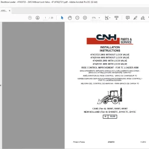 CNH Backhoe Loader - 47433723 - 2WS Without Lock Valve - 47 580ST, 590ST, 695ST, B100BTC, B110CTC, B115C INSTALLATION INSTRUCTIONS Manual 47422721 - PDF DOWNLOAD