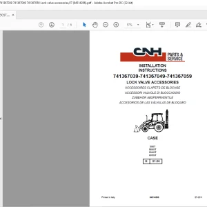 CNH Backhoe Loaders,Kit 741367039 741367049 741367059 Lock valve accessories, 07 INSTALLATION INSTRUCTIONS Manual 84514286 - PDF DOWNLOAD