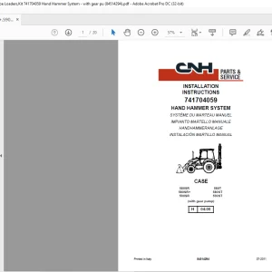 CNH Backhoe Loaders,Kit 741704059 Hand Hammer System - with gear pu INSTALLATION INSTRUCTIONS 580SR, 580SR+, 590SR, 580T, 580ST, 590ST, Manual 84514294 - PDF DOWNLOAD (EN-IT-ES-DE-FR)