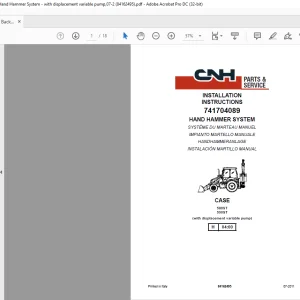 CNH Backhoe Loaders,Kit 741704089 Hand Hammer System - with displacement variable pump, 580ST,590ST, INSTALLATION INSTRUCTIONS Manual 84162495 - PDF DOWNLOAD (EN-IT-ES-DE-FR)