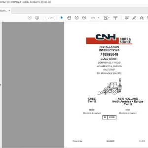 CNH COLD START B90B, 580SR Backhoe Loader - 718995049 INSTALLATION INSTRUCTIONS Manual 84145837B - PDF DOWNLOAD (EN-IT-ES-DE-FR)