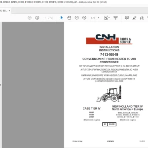 CNH CONVERSION KIT FROM HEATER TO AIR CONDITIONER 580SR+, 590SR, 695SR, 580ST, 590ST, 695ST, B95B, B95BLR, B95BTC, B100B, B100BLR, B100BTC, B110B, B110BTC, B115B INSTALLATION INSTRUCTIONS Manual 47465456 - PDF DOWNLOAD (EN-IT-ES-DE-FR)