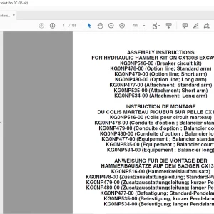 CNH CX130B HYDRAULIC HAMMER KIT ON CX130B EXCAVATOR ASSEMBLY INSTRUCTIONS Manual 87487209  - PDF DOWNLOAD (EN-IT-ES-DE-FR-PT-NL-DAN-AR)