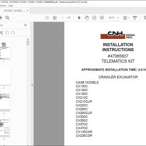 CNH CX130C CX160C CX180C CX210C CX210CLR CX230C CX250C CX250CLR CX300C CX350C CX370C CX470C CX145CSR CX235CSR Excavator INSTALLATION INSTRUCTIONS MANUAL 84606884 EN_DE_FR_ES_IT - PDF DOWNLOAD