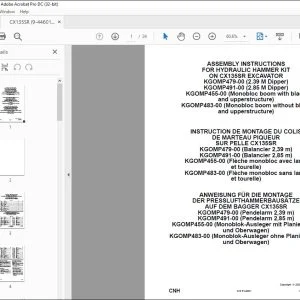 CNH CX135SR EXCAVATOR HYDRAULIC HAMMER KIT ASSEMBLY INSTRUCTIONS MANUAL EN_DE_FR - PDF DOWNLOAD
