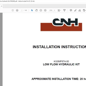 CNH CX145C SR Crawler Excavator - KG0MP874-00 - Low Flow Hydraulic Kit Installation Instructions Manual(47482446) - PDF DOWNLOAD