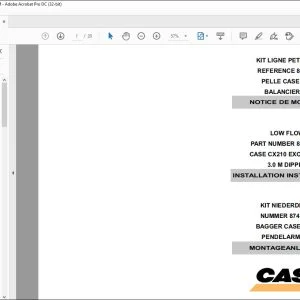 CNH CX210 Low Flow Excavator 3.0M Dipper Installation Instructions Manual 87432097 EN_FR_DE - PDF DOWNLOAD
