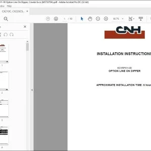 CNH CX210C CX235C SR OPTION LINE ON DIPPER INSTALLATION INSTRUCTIONS MANUAL 84573370A - PDF DOWNLOAD