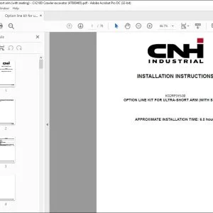 CNH CX210D OPTION LINE KIT FOR ULTRA-SHORT ARM (WITH SEATING) INSTALLATION INSTRUCTIONS MANUAL 47880465 - PDF DOWNLOAD