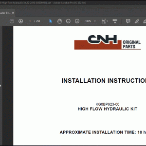 CNH CX250C Crawler Excavator- KG0BP923-00 - High Flow Hydraulic Kit Installation Instruction Manual(84396984) - PDF DOWNLOAD