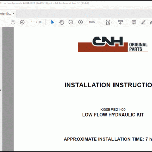 CNH CX300C Crawler Excavator KG0BP821-00 Low Flow Hydraulic Kit Installation Instructions Manual(84480219) -  PDF DOWNLOAD
