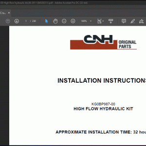 CNH CX300C Tier 4,Crawler Excavator KG0BP987-00 High Flow Hydraulic Kit Installation Instruction Manual(84528311) - PDF DOWNLOAD