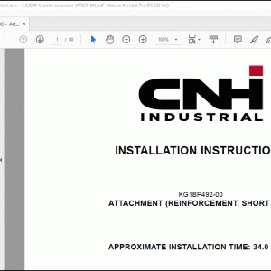 CNH CX300D Crawler Excavator KG1BP492-00 Attachment (reinforcement, short arm) Installation Instructions Manual(47829184)  - PDF DOWNLOAD