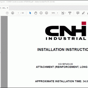 CNH CX300D Crawler Excavator KG1BP493-00 - Attachment reinforcement, long arm Installation Instructions Manual(47829185)  - PDF DOWNLOAD