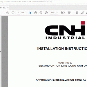 CNH CX300D Crawler Excavator KG1BP499-00 Second option line (long arm only) Installation Instructions Manual(47789431) - PDF DOWNLOAD
