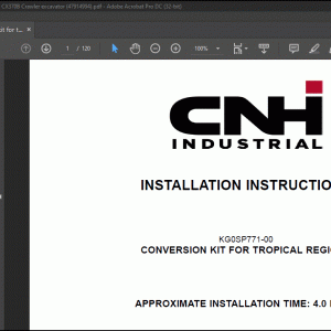 CNH CX350B CX370B Crawler Excavator Conversion kit for tropical regions Installation Instruction Manual(47914994) -  PDF DOWNLOAD