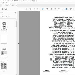 CNH CX350B CX370B EXCAVATOR HYDRAULIC HAMMER KIT ASSEMBLY INSTRUCTIONS MANUAL 84133126A EN_DE_FR_ES - PDF DOWNLOAD