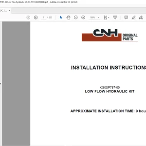 CNH CX350C, CX370C, Crawler Excavator, Kit KG0SP787-00 Low flow hydraulic kit,01-2011 INSTALLATION INSTRUCTIONS Manual 84409898 - PDF DOWNLOAD (EN-IT-ES-DE-FR-PT-NL-DAN-AR)