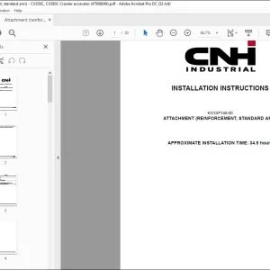 CNH CX350C CX380C ATTACHMENT (REINFORCEMENT, STANDARD ARM) INSTALLATION INSTRUCTIONS MANUAL 47906049 EN_ZH - PDF DOWNLOAD