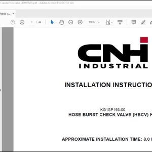 CNH CX350C Crawler Excavator Hose burst check valve (HBCV) kit Installation Instructions Manual(47897845)_EN_FR_IT_DE_ES -  PDF DOWNLOAD