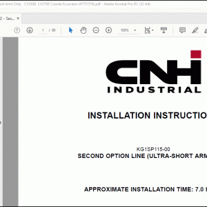 CNH CX350D CX370D Crawler Excavator KG1SP115-00 Second Option Line (Ultra-Short Arm) Only Installation Instructions Manual(47757376)EN_FR_IT_DE_ES -  PDF DOWNLOAD