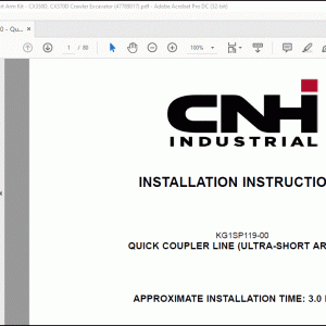 CNH CX350D CX370D Crawler Excavator KG1SP119-00 Quick Coupler Line Ultra-Short Arm Kit Installation Instructions Manual(47789017) -  PDF DOWNLOAD
