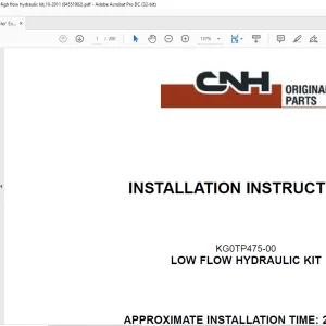 CNH CX470C Crawler Excavators Kit KG0TP475-00 LOW FLOW HYDRAULIC KIT, 10-2011  INSTALLATION INSTRUCTIONS Manual 84551902 - PDF DOWNLOAD (EN-IT-ES-DE-FR-PT-NL-DAN-AR)